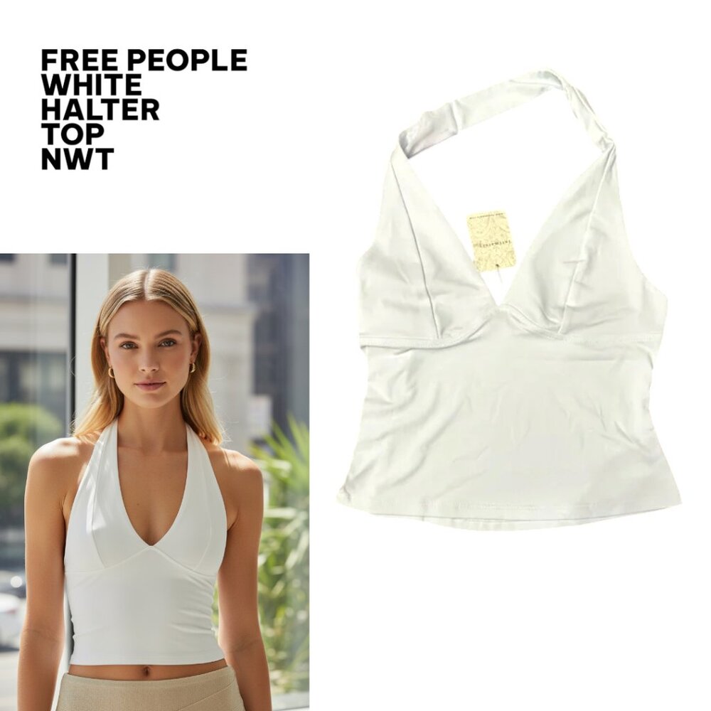 FREE PEOPLE WHITE HALTER TOP SMALL‎ NWT